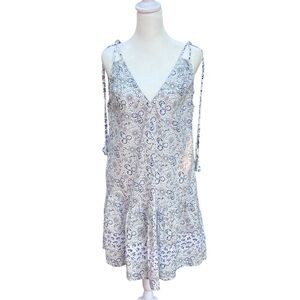 Rebecca Taylor Blue and White Floral Patterned Cotton SunDress Sleeveless Size S